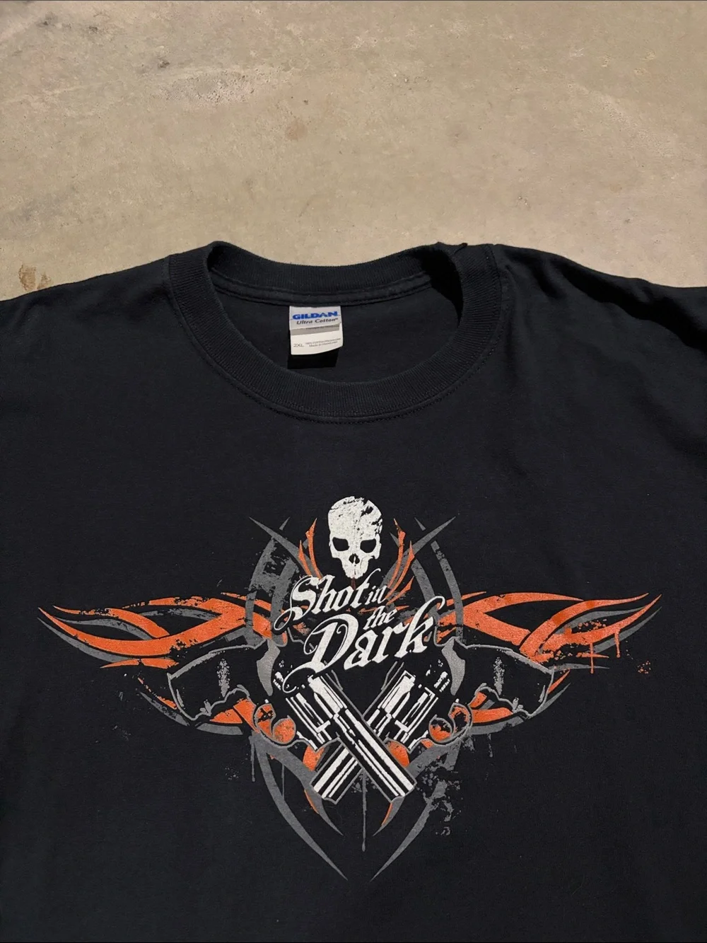 Vintage Shot In The Dark Skull Pistols Biker Long Sleeve Shirt